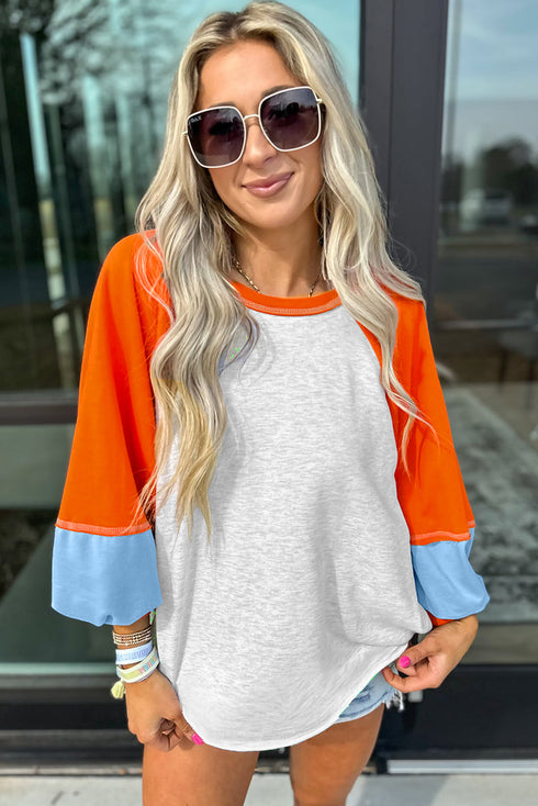 Weekend Vibe Color Block Raglan Sleeve Loose Fit Casual Top